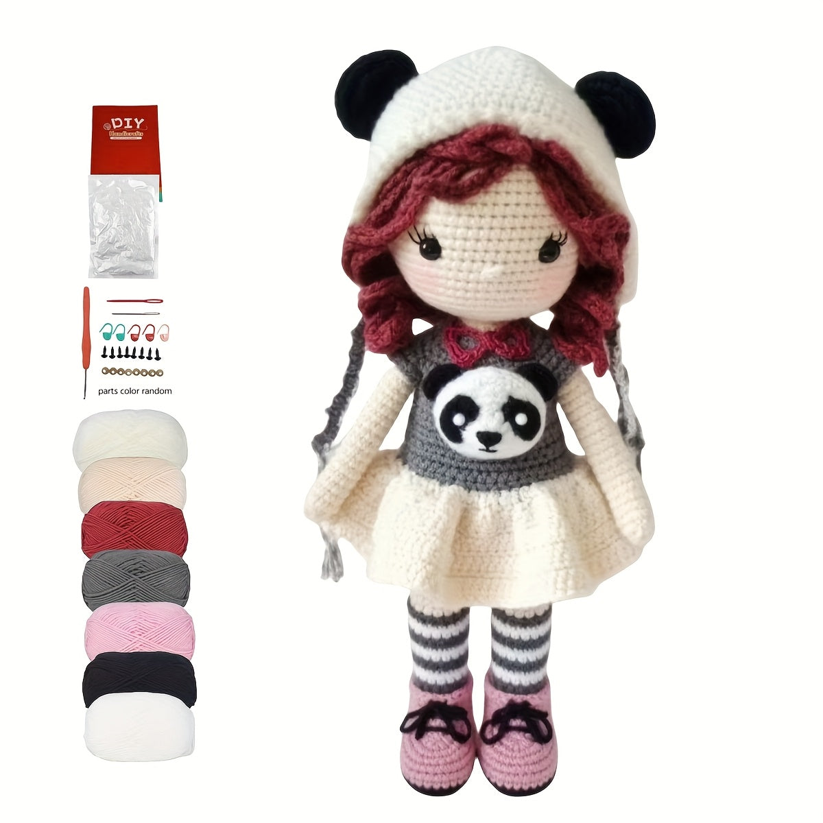 Girl Panda - Includes a complete set of weaving tools、High-quality yarn、Complete Crochet Kit with Instructions and English Video Tutorial。It's for My Family、Friends、Perfect gift for couples,Suitable for Christmas、Halloween and various festivals