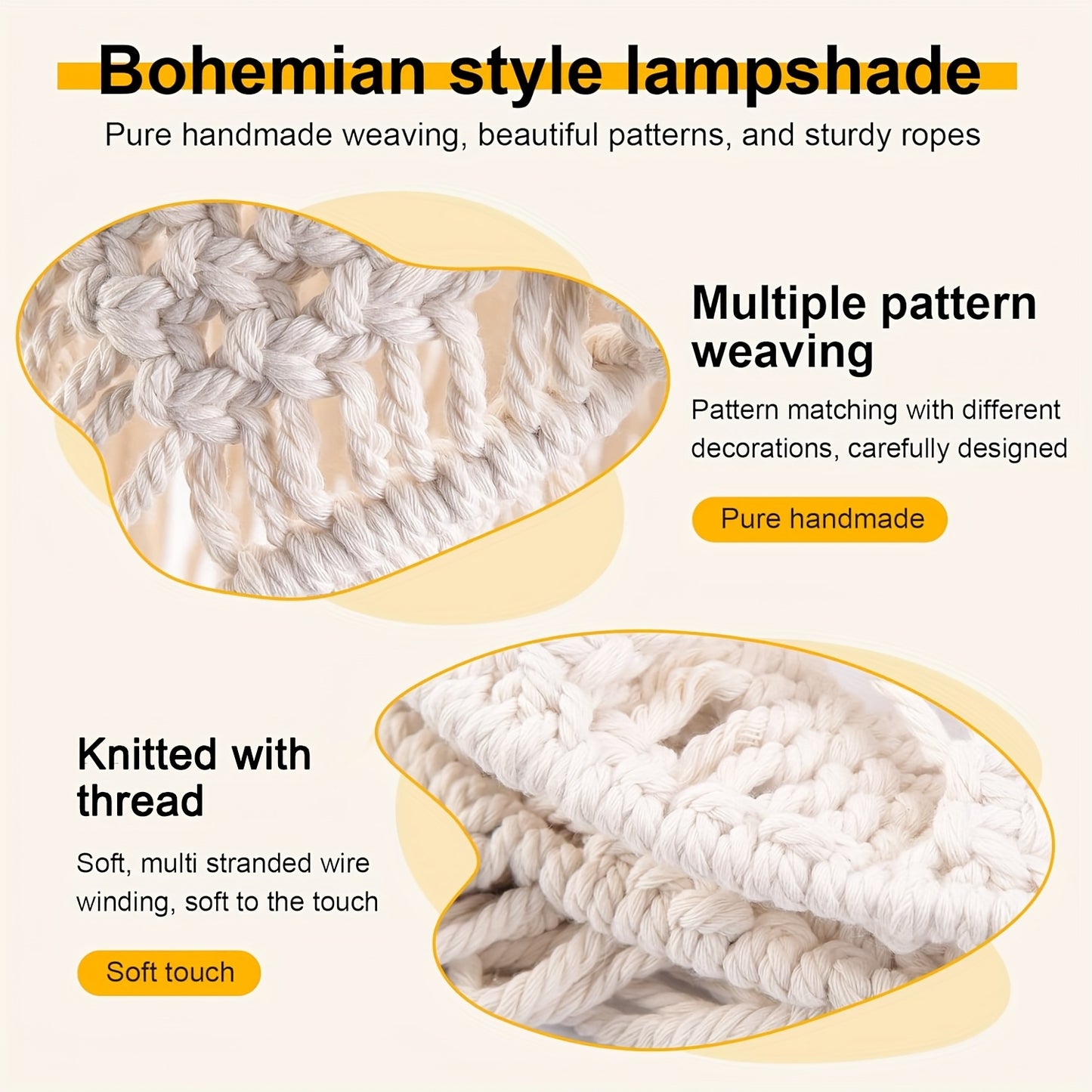 Bohemian Handwoven Fabric Lampshade,Suitable for desk lamps、Floor lamps and chandeliers - White,Rectangle,Fits most standard light fixtures,Artistic Home Decor,Living room lamp