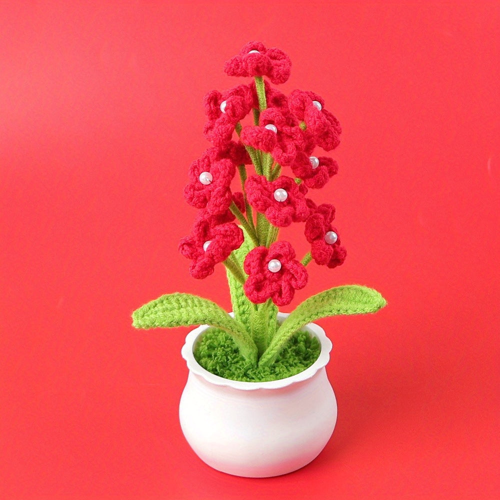 Handmade Crochet Forget-Me-Not Potted Plant、Fabric Starry Sky Artificial Flowers、Reunion Decoration、No Power Or Battery Required,Christmas、Birthday、Ideal choice for party gifts