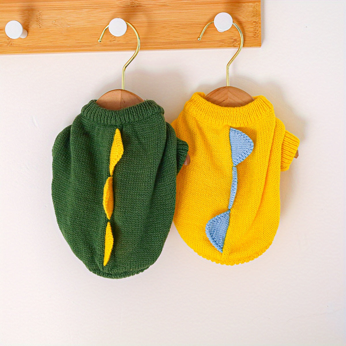 2 Piece Set Dinosaur Sweater Set - green + Yellow Pet Supplies Puppy Supplies Cat Supplies Sweater Set with High Collar