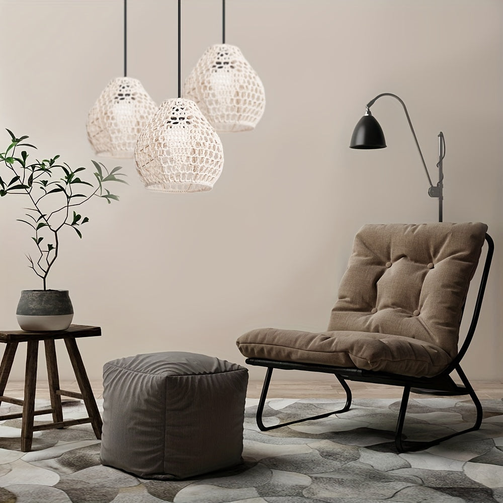 Bohemian Style Woven Pendant Lamp Shade Handwoven Indoor Decorative Lighting Living Room Homestay Hotel Bar Counter Creative Decorative Lighting
