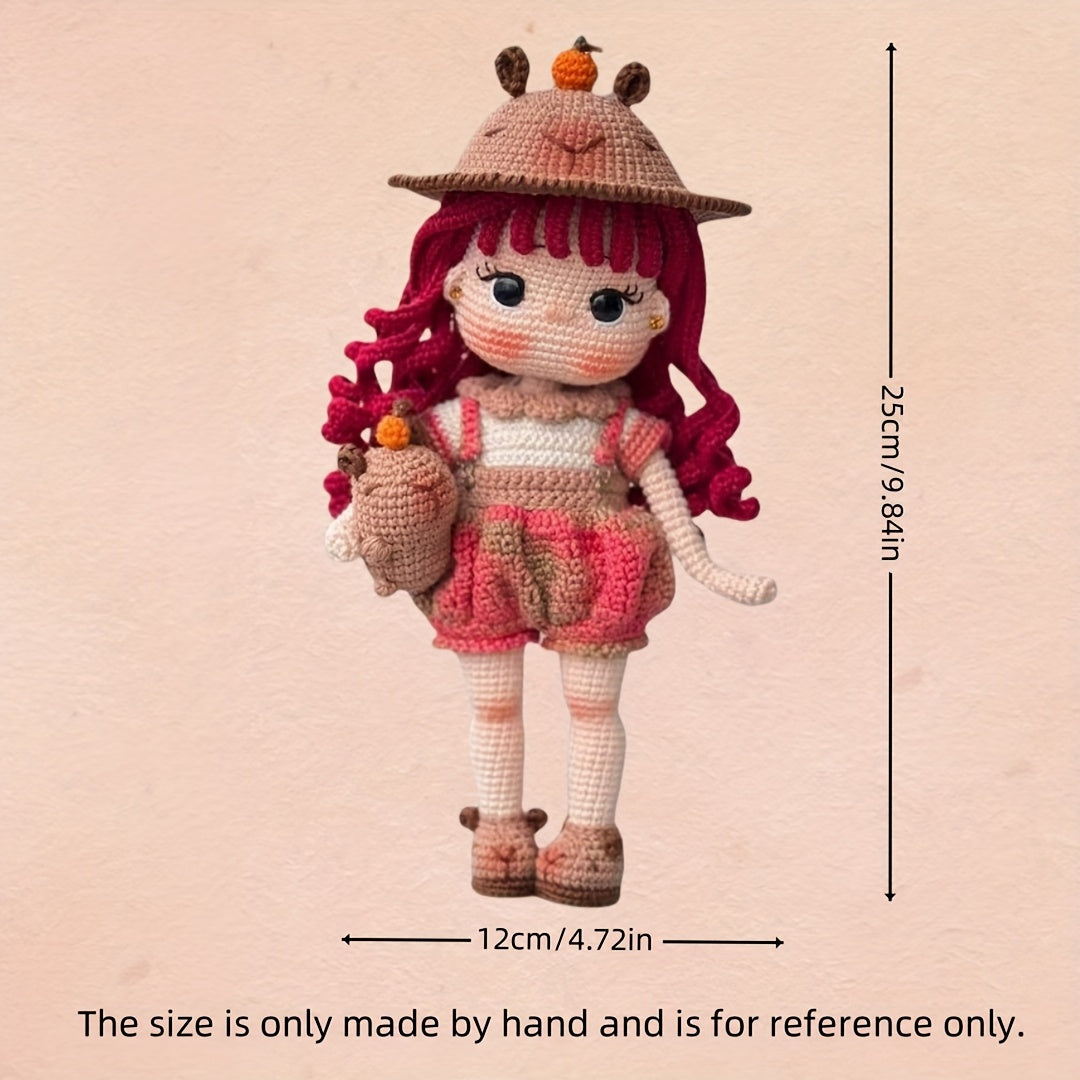 2A red-haired girl + Hat - Handmade Crochet DIY Material Set,Girl Pattern - Includes English Paper Manual,Complete Tool Set - Suitable as a birthday gift,Comes with a gift bag,Suitable for All Seasons - Unfinished product,Birthday Party Handicrafts | Fun