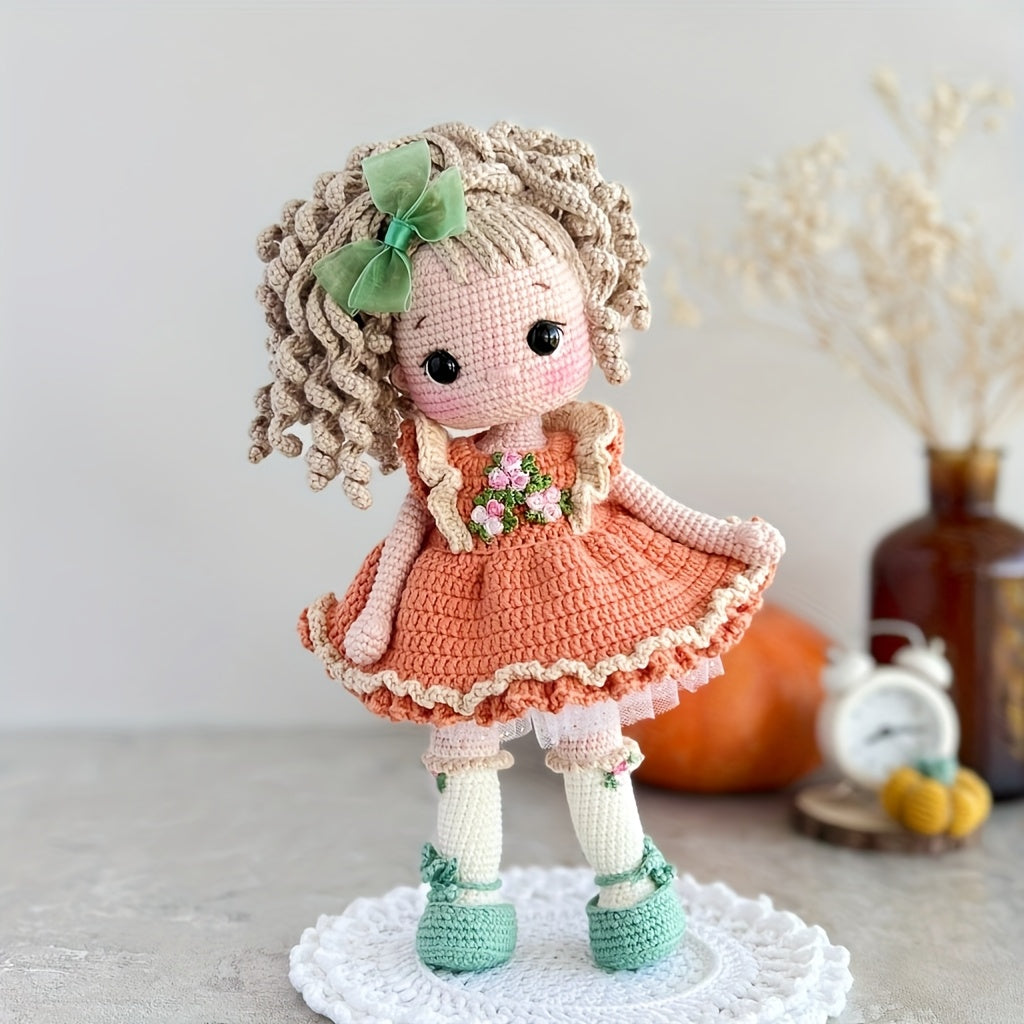 1 Beginner Princess Crochet Kit,Crochet Kit for Adults Beginners with Step-by-Step Text Tutorial,Pumpkin Girl DIY Knitting Kit,Cute and Fun Home Decor Ornaments,Birthday Valentine's Day Holiday Gifts