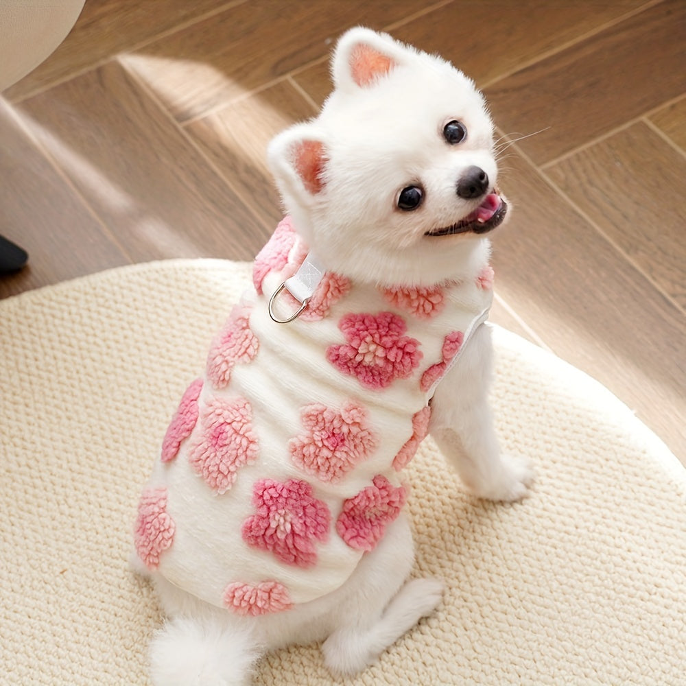 plaid Floral Fuzzy Double Layer Pet Vest,Suitable for Small to Extra Small Size Dogs and Cats - Keep Warm、Non-waterproof Autumn and Winter Clothing,With snap button,green/purple、Blue/Pink、Brown/Orange Optional,Pet Winter Clothing|Fashion Pet Clothing|Snap