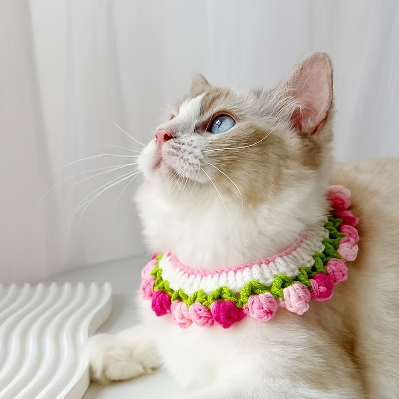 Cat and Dog Spring Summer Rose Scarf Cute Accessories Pet Drool Bib Dog Handmade Knitted Scarf Neck Warmer Bib Bow Tie