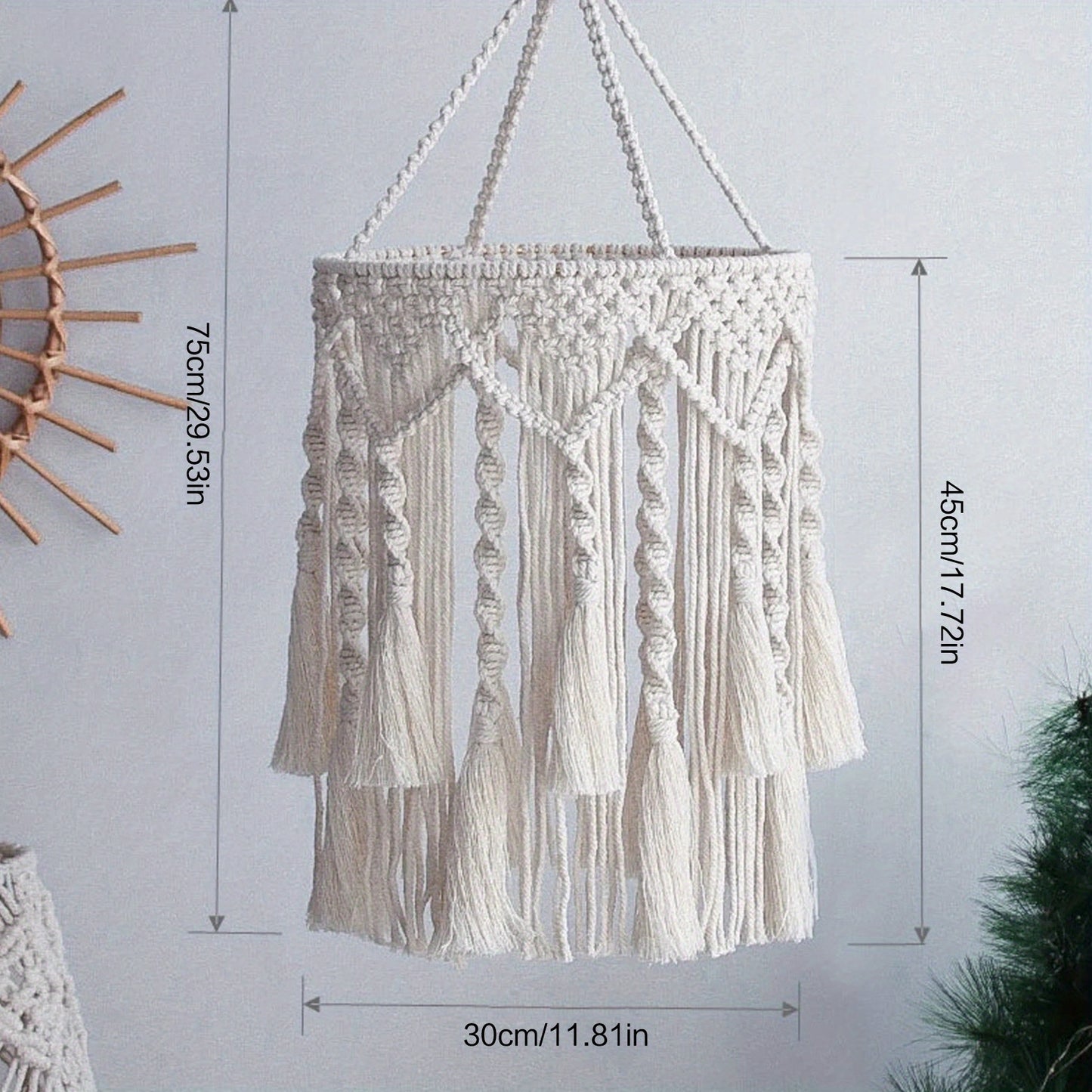 Bohemian Style Pendant Light Ceiling Lampshade - Country Woven Rope Design,With floral patterns,Bedroom and Dormitory Chandelier Decoration,No need for wires,Ceiling Light for Bedroom