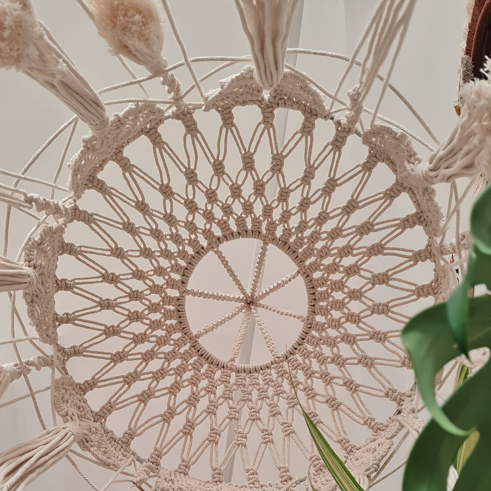 1Pieces Large Handwoven Macrame Tassel Hanging Decorative Lampshade Can be used as a bed canopy Bohemian Style Hanging Pendant Light Decorative Lampshade - Does not include lights