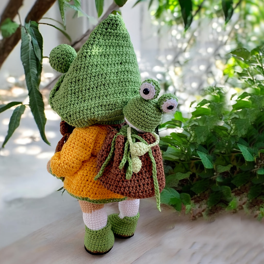Little Girl with Frog Glasses Crochet Kit - DIY Crocheted Set with Yarn, Hooks, and Step-by-Step Tutorial, Perfect for Home Decor, Ideal Gift for Crochet Enthusiasts, Christmas and Birthday Present, Crochet Kits