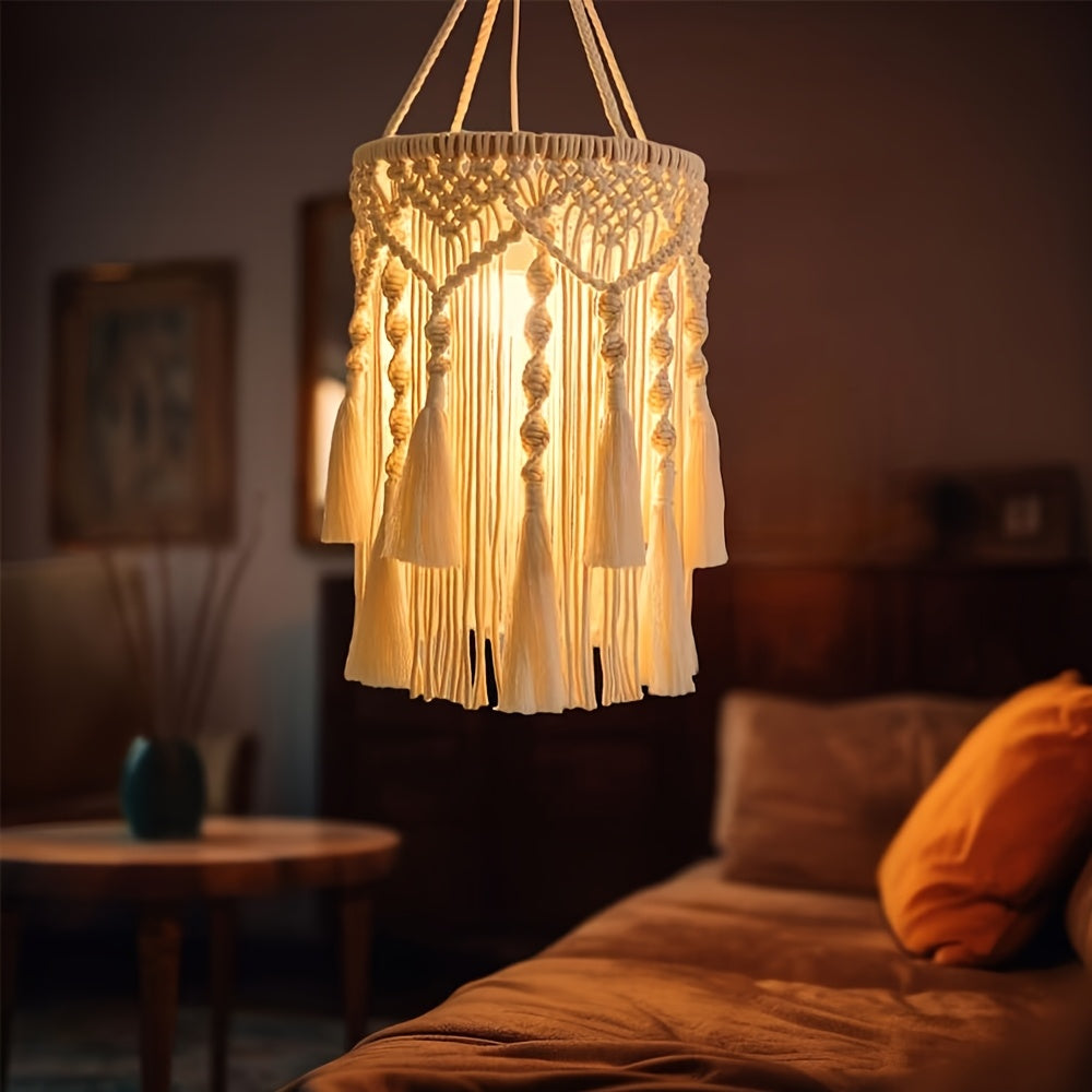 Bohemian Handwoven Fabric Lampshade,Suitable for desk lamps、Floor lamps and chandeliers - White,Rectangle,Fits most standard light fixtures,Artistic Home Decor,Living room lamp
