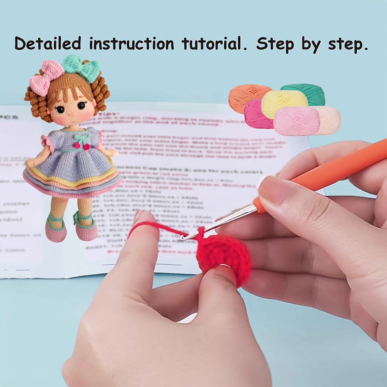 1 Piece Set Suitable for Crochet Enthusiasts,Bow Girl. DIY Crochet Kit,Including knitwear、Crochet、Complete DIY Handmade Suit,With crochet tutorial steps,It's the best handmade gift for friends or besties