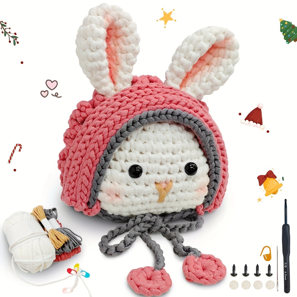 DIY Crochet Kit For Beginners, Handmade Rabbit Doll, Animal Crochet Easy Learn To Starter Knitting Kit And Occasion Fabric Material Pack For Festival, Adults DIY With Instructions And Video Tutorials