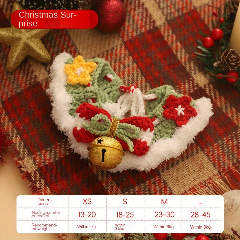 Christmas Cat Scarf,Knitted Pet Collar,Holiday Cat Hat,Medium-sized dog,Cotton Fabric,Seasonal Winter Pet Accessories,With Rope Closure System
