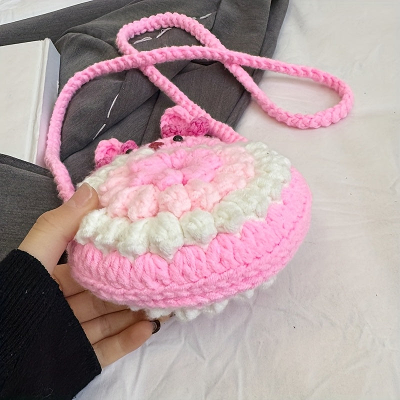 Handmade Crochet Rabbit Crossbody Bag - Adjustable Shoulder Strap,Cute Bunny Design,Suitable for mobile phones/Card/Change,Pink and yellow sweet style,Korean and Japanese Style Women's Fashion Accessories,Practical Small Bag,Fabric Craft,Simple Style,Soft