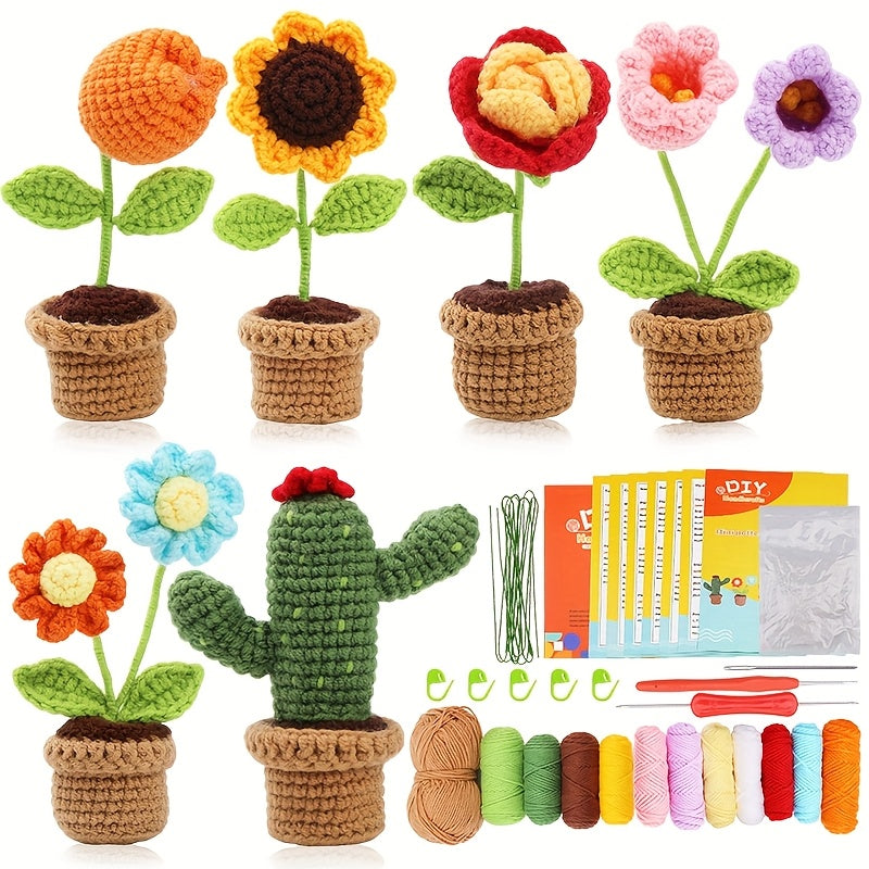 Beginner Crochet Kit,Flower Crochet Starter Kit,Home Decoration Yarn Kit with Step-by-Step Instructions and Video Tutorials