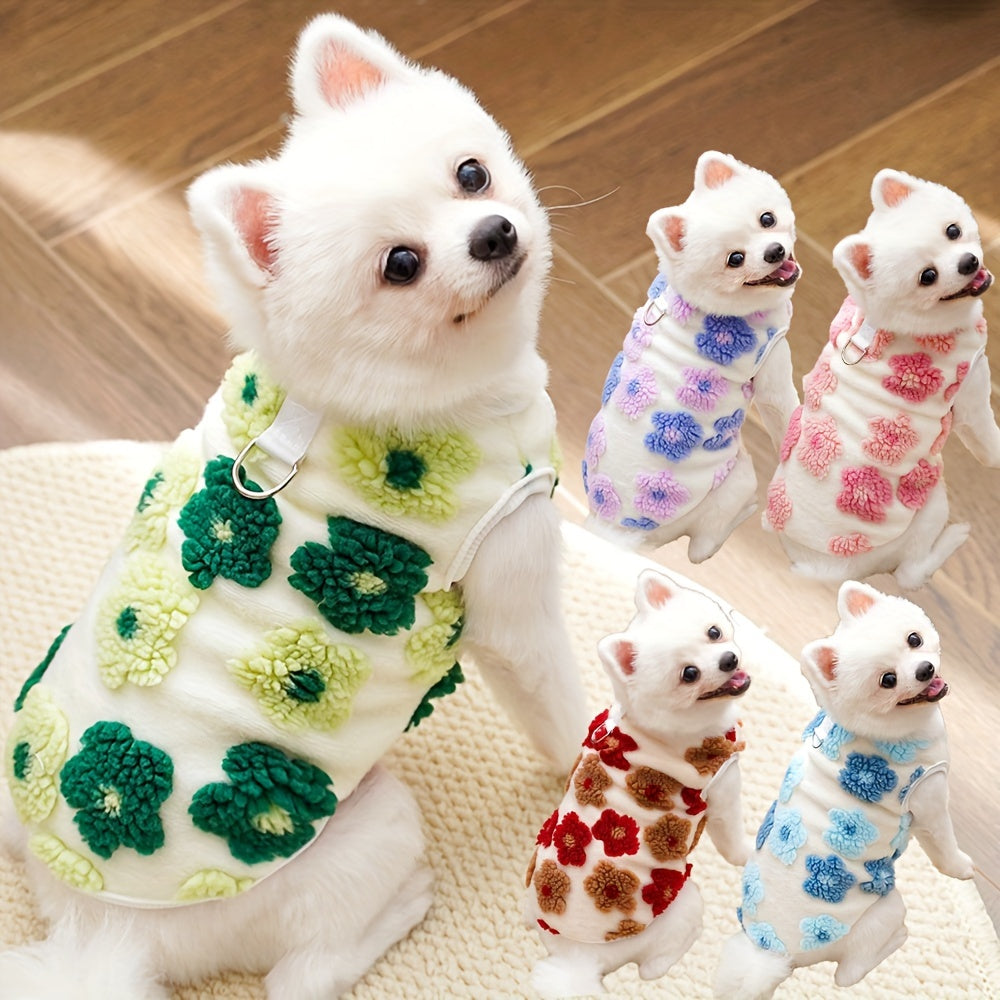 plaid Floral Fuzzy Double Layer Pet Vest,Suitable for Small to Extra Small Size Dogs and Cats - Keep Warm、Non-waterproof Autumn and Winter Clothing,With snap button,green/purple、Blue/Pink、Brown/Orange Optional,Pet Winter Clothing|Fashion Pet Clothing|Snap