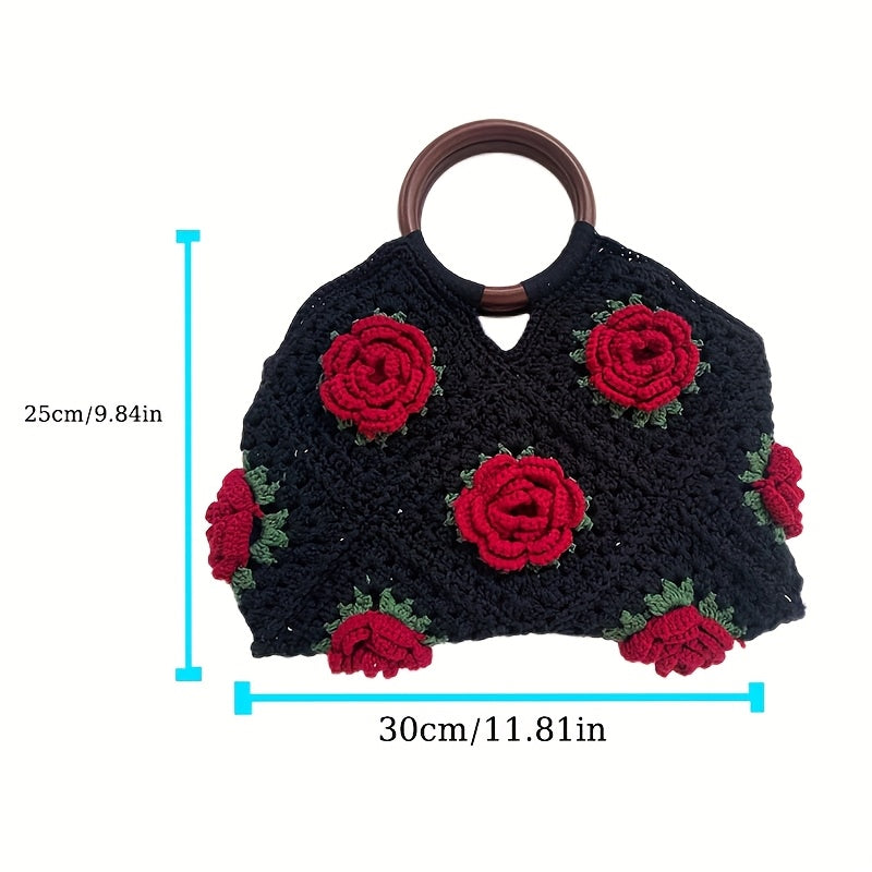 Finished Handmade Crochet Bag High-end Vintage Bag Tote Bag Evening Bag 3D Floral Bag
