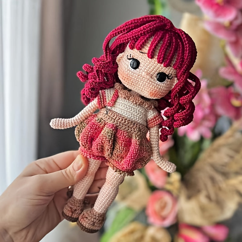 2A red-haired girl + Hat - Handmade Crochet DIY Material Set,Girl Pattern - Includes English Paper Manual,Complete Tool Set - Suitable as a birthday gift,Comes with a gift bag,Suitable for All Seasons - Unfinished product,Birthday Party Handicrafts | Fun