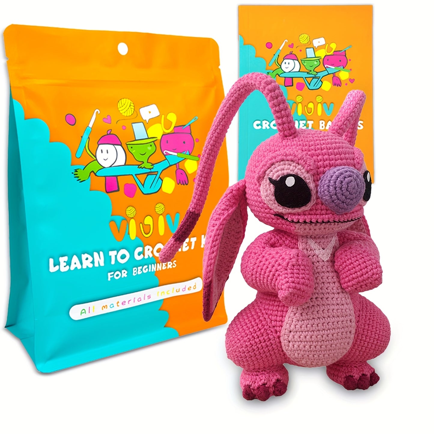 Vioiv Pink Cute Plush Toy Crochet kit For beginners- Amigurumi Adult Crochet Handcraft DIY-Animal Crochet Kit for Beginners-Contains everything needed for crochet-Includes Paper English Basic Sewing Tutorial Manual-Includes detailed instructional videos s