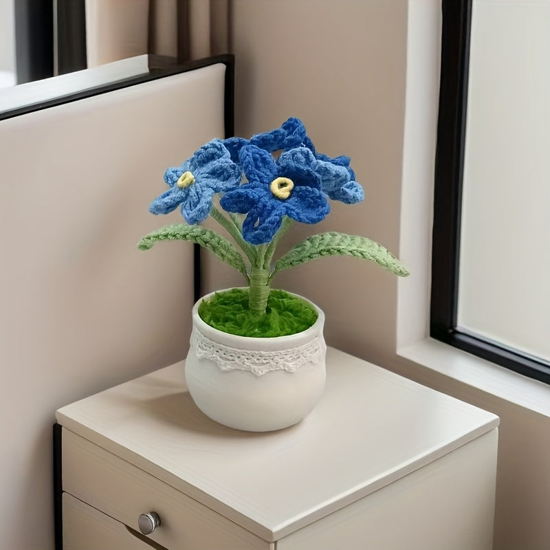 Forget-me-not Crochet Potted Plant - Handmade Floral Yarn Desk Home Decoration(Mini Bohemian Style Gift)