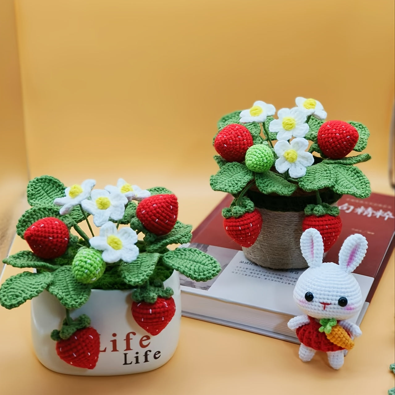 Handmade Lace Decorated Strawberry Flower Pot,Artist Crafted with Care,Suitable for home and office display,Perfect Housewarming Gift、Valentine's Day Gift、Birthday Gift、Gift from classmates、Car ornament or graduation/Christmas/Independence Day Celebration