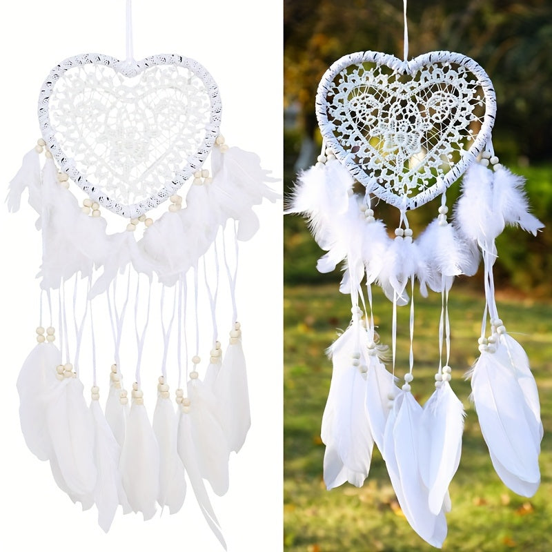 Nordic Bohemian Style Woven Hanging Decoration White Creative Hollow Heart-Shaped Dream Catcher Ramadan Decoration Home Islamic Muslim Eid Gift Eid Mubarak Party Decoration