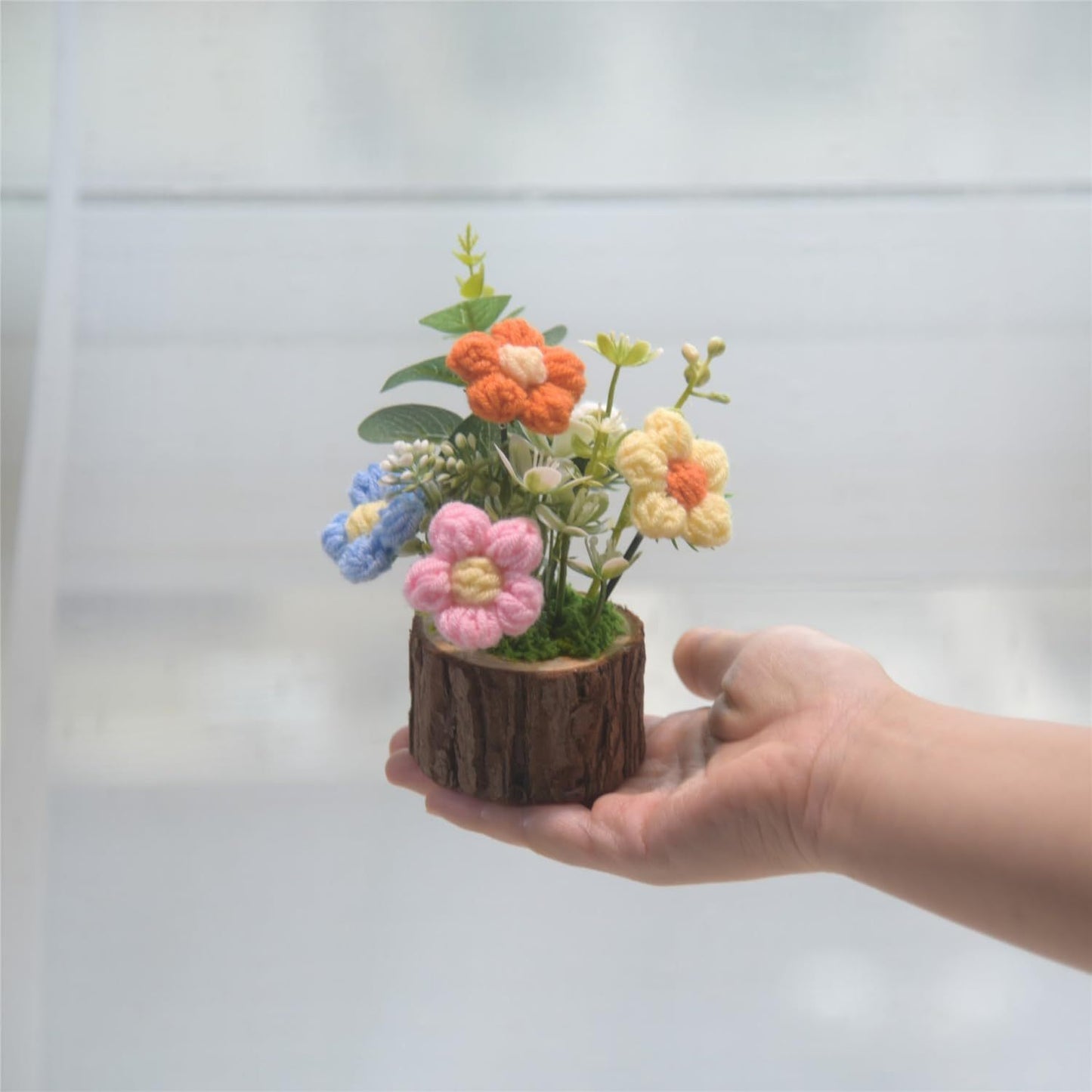 2Handmade Crochet Sunflower Flower,Knitted Mini Cute Potted Plant Home Desktop Decoration,Suitable for office desk、Gift,Sunflower