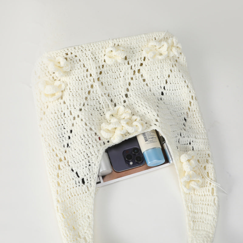 Original Handmade Crochet Woven Bag Women2025New ins Mori Hollow Flower Shoulder Bag Portable Crossbody Bag Summer