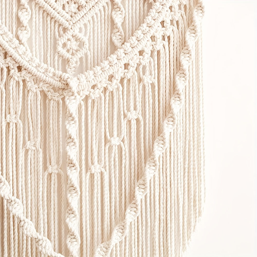 1 Duo Bohemian Handmade Crochet Tapestry - Unique White Tassel and Geometric Pattern,100% Acrylic fiber,Vertical Wall Mount,Suitable for living room decoration,Stylish Room Decoration|Unique Wall Art|Exquisite craftsmanship