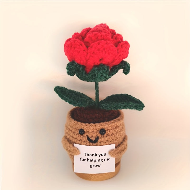 Handmade Crochet Sunflower Doll with Inspirational Card - Fabric Positivity Gift for Coworker, Friend, Teacher, Sister, Mom - Christmas, Birthday, Thank You Present for Women & Men - Home Decor No Electricity Needed, Crochet Doll