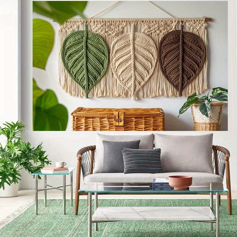 1pc Country Leaf MacLamy Wall Hanging - green、Beige、Brown woven design,Used for home decoration - Perfect for party backgrounds、Birthdays and Outdoor Celebrations - Craftsman Materials,No Electricity Required,McLamy Wall Mount