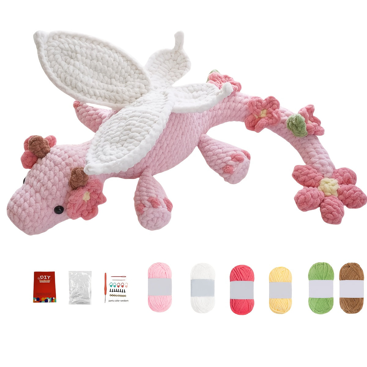 A set of pink flying dragons DIY Crochet Hook Set,Suitable for Beginners、Handicraft Enthusiast,Crochet Kit for Adults,DIY Adult Crafts,Birthday Valentine's Day Holiday Gifts,Cute and Fun Home Decor Ornaments-Non-Finished Product