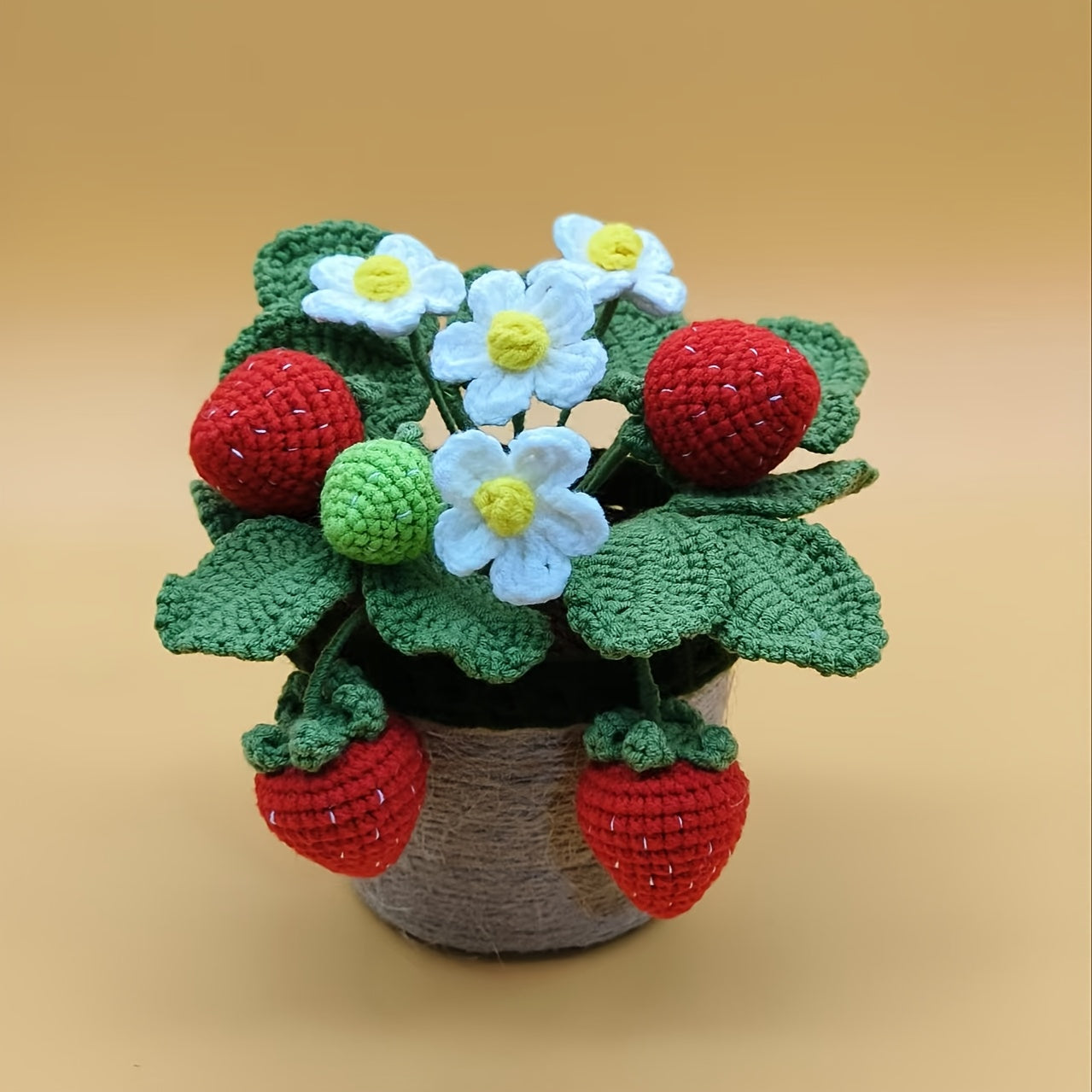 Handmade Lace Decorated Strawberry Flower Pot,Artist Crafted with Care,Suitable for home and office display,Perfect Housewarming Gift、Valentine's Day Gift、Birthday Gift、Gift from classmates、Car ornament or graduation/Christmas/Independence Day Celebration