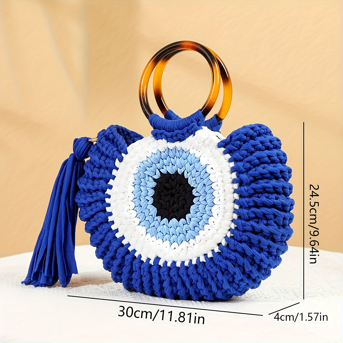Handmade Crochet Large Capacity Bohemian Tote Bag,Eye-catching Geometric Patterns and Strap Details,Perfect for travel and outdoor activities