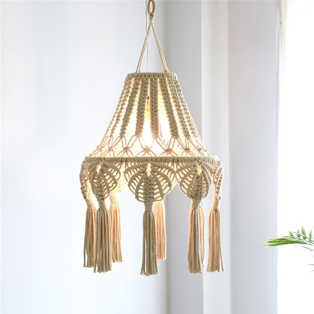 1Pieces Macrame Lampshade Bohemian Style Hanging Pendant Light Decorative Lampshade Hand Woven Pendant Light Decorative Tassel Lamp Shade - without Lights