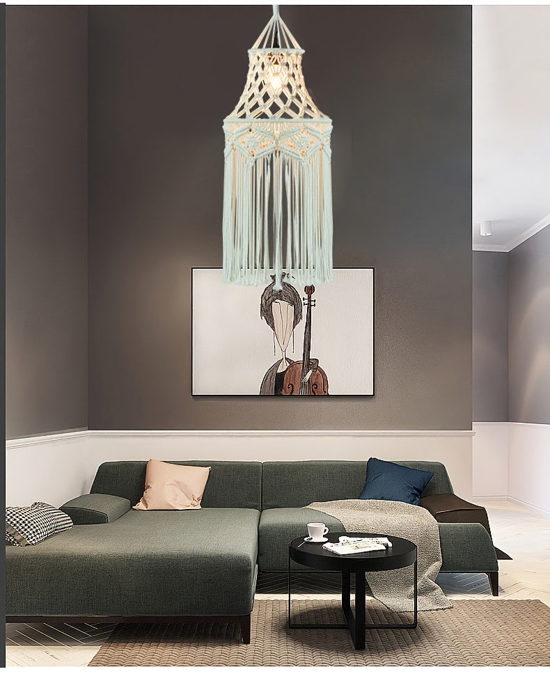 1Bohemian Style Handwoven Geometric Pattern Lampshade - Rectangular Fabric Lampshade with Tassel Trim,Suitable for Living Room、Bedroom、Office Art Decoration(Does not include lamp body),Cozy Room Decoration,Craftsmanship