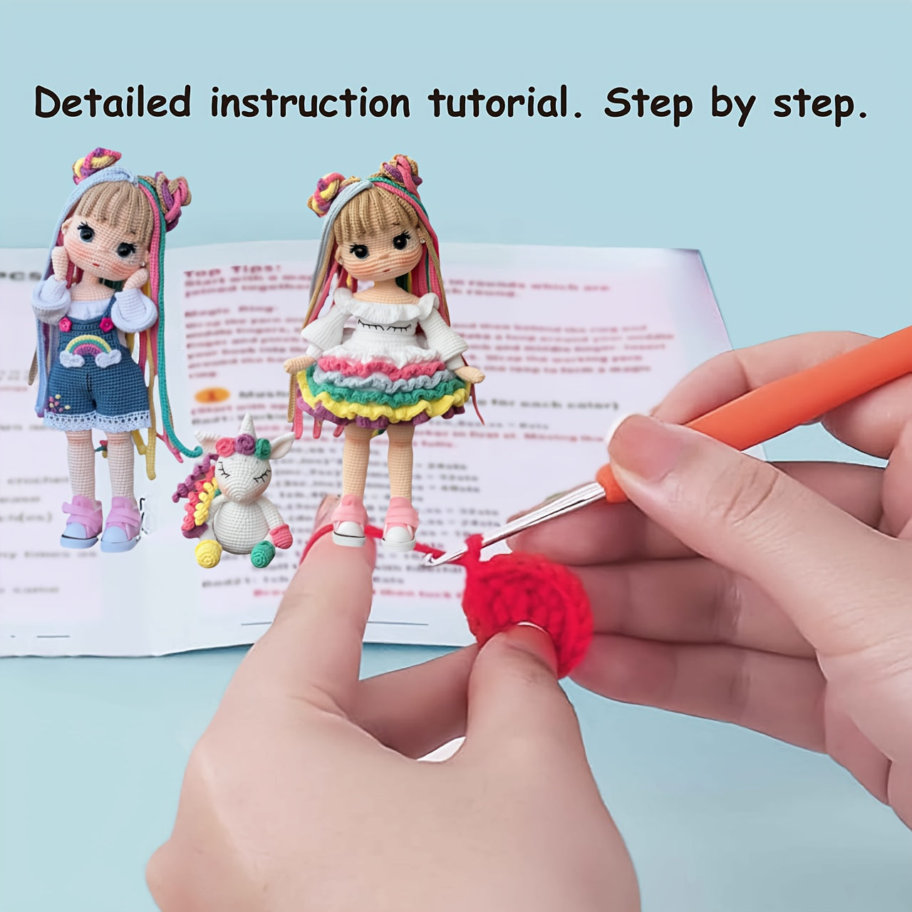 3pcs Adorable Sister Flower Hair Accessories Crochet Kits - Rainbow Girl & Unicorn Dolls with English Instructions - DIY Crochet Tote Bag, Perfect for Birthdays, Valentine'S Day, Weddings, Thanksgiving Gifts, All-Season Crafts, Birthday Crafts | Playful D