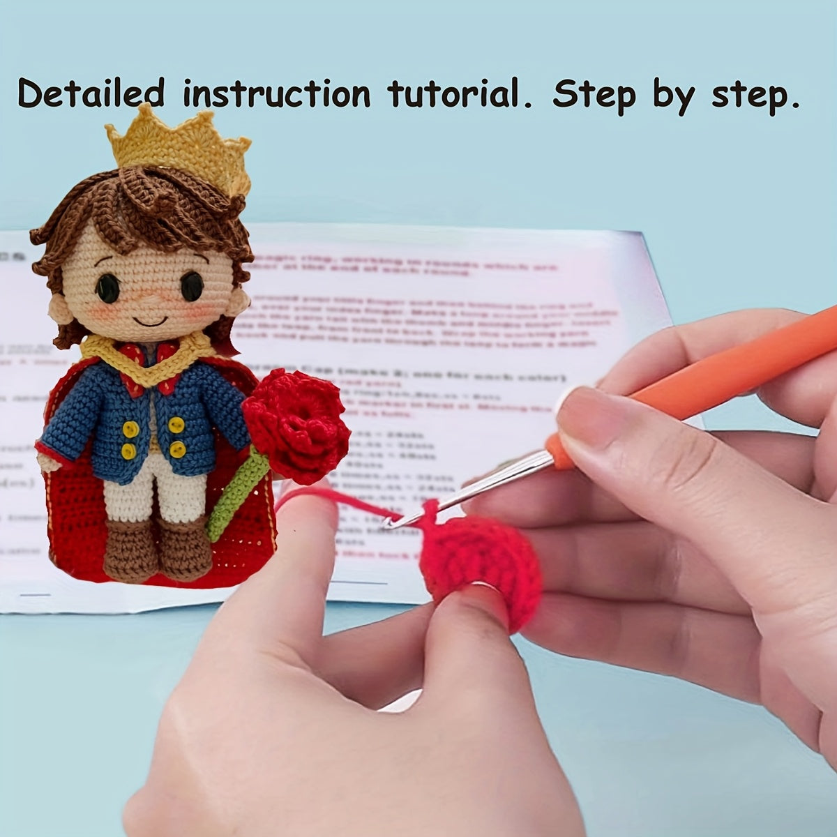 Beginner Boy Crochet Kit - One-piece Complete Crochet Kit,Including yarn、Hook、Pattern and English Manual Tutorial - Four Seasons DIY Handmade Toy Making Kit