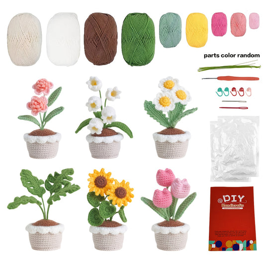1 Set of Crochet Kits for Beginners Suitable for Potted Plants，Crochet Kit for Adults Beginners with Step-by-Step Text Tutorial，Sunflower、Tulip、Linglan DIY Knitting Kit，Cute and Fun Spring Home Decor Ornaments，Birthday and Valentine's Day Gifts