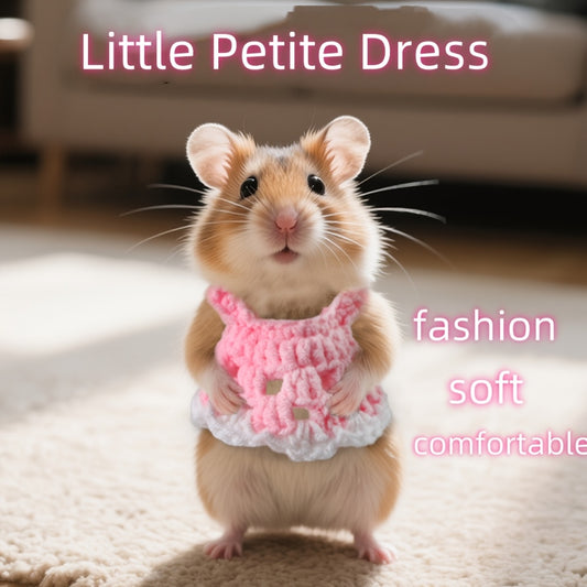 1Cute Hamster Lizard Knit Dress - Soft pink/White Crochet Decorated Ruffle Shoulder Strap，Colorful Choice，Pet Party and Everyday Outfits，Hamster Clothing and Accessories，Fun Pet Clothing