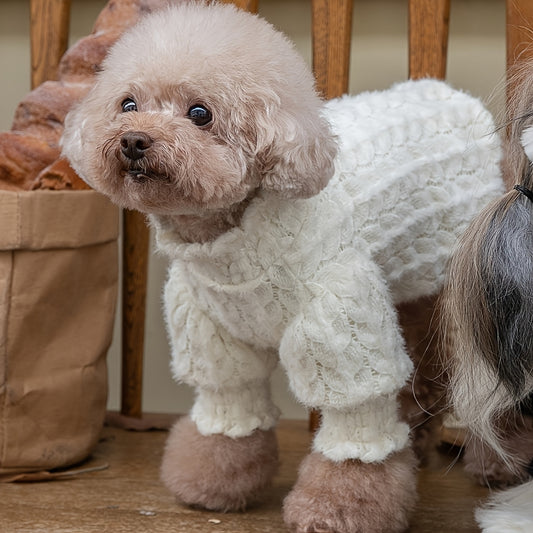 A White Puff Sleeve Plush Lace Pet Top Suitable for Cats and Dogs Can Be Used in Spring
