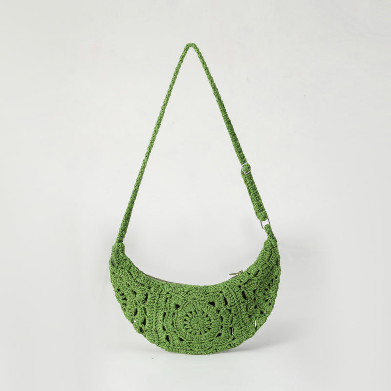 Crescent Handbag Handmade Crochet Crossbody Bag for Women2025Artistic Retro Style Cotton Thread Woven Small Square Bag ins Niche Bag