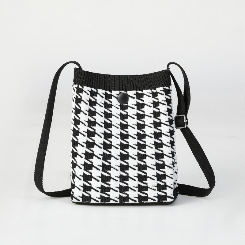 Black and White Houndstooth Crossbody Small Bag for Women, Fashionable Versatile Retro Mini Portable Phone Small Square Bag