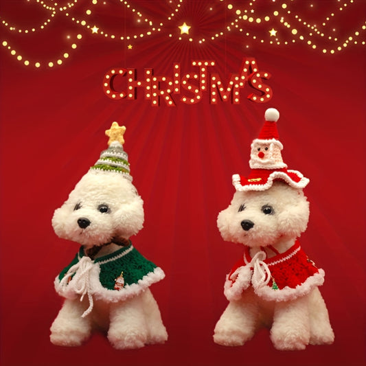 2 Christmas Handwoven Shawl and Hat Set，Suitable for all pets，Cotton，Suitable for all breeds，Cat Necklace Accessories，Holiday Pet Decorations