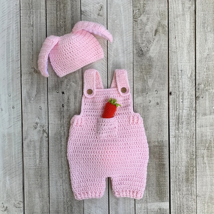 Crochet Carrot Bunny3Set of Cute Fleece-Lined Suspender Pants for Newborns