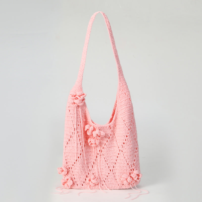 Original Handmade Crochet Woven Bag Women2025New ins Mori Hollow Flower Shoulder Bag Portable Crossbody Bag Summer