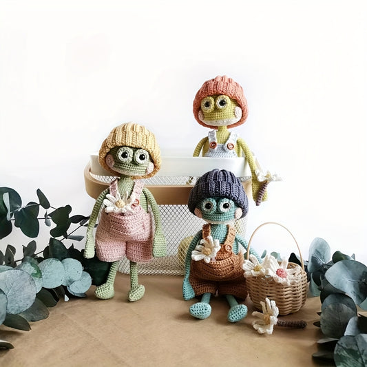 3Set of Frog Friends Crochet Hooks DIY Material Package - Handmade Ingredients - High-quality cables suitable for all seasons，Includes English Tutorial - Best Gift for Christmas and Valentine's Day Complete Crochet Hook Tool Set - Unfinished product