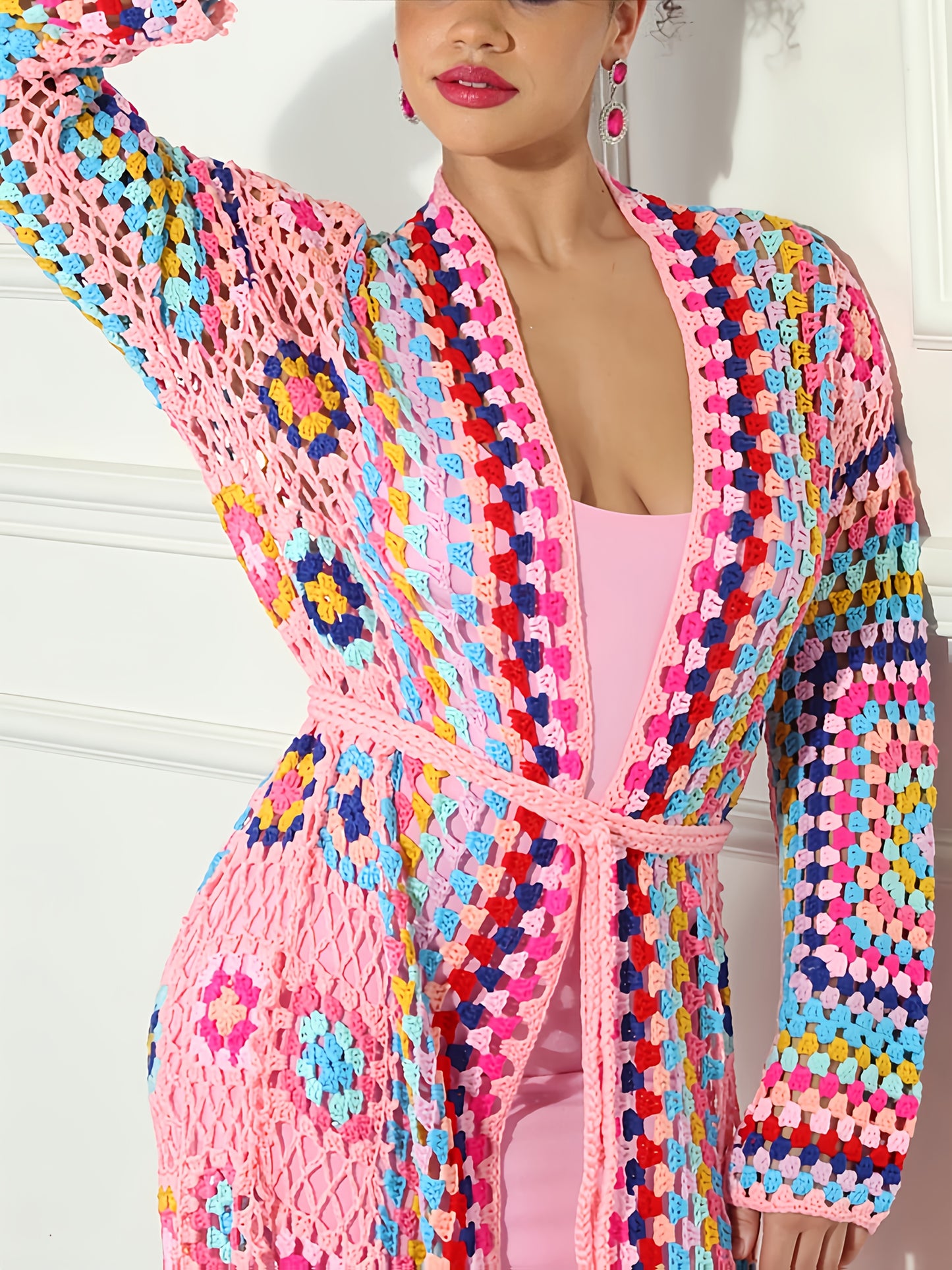 2025 Autumn Moroccan Kaftan Print Handmade Fringed Long Crochet Cardigan Cover-ups Women Clothing Beach Kimono Dresses A1215