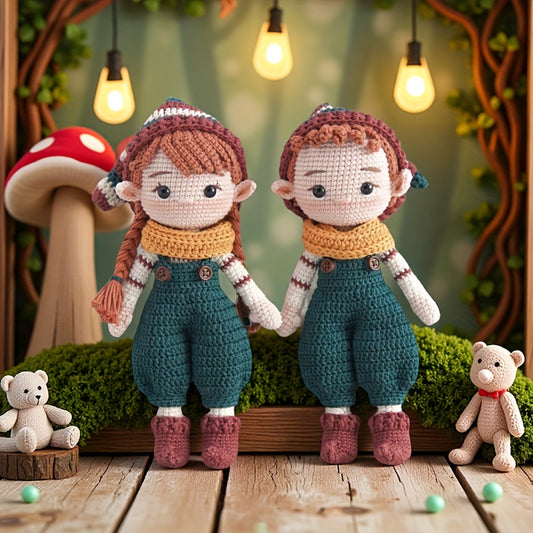 2Pcs Crochet Kit for Beginners with Characters，Crochet Kit for Adults，With Step-by-Step Textual Tutorial，Couple Elves DIY Woven Kit，Cute and Fun Spring Summer Home Decor Ornaments，Birthday Valentine's Day Holiday Gifts