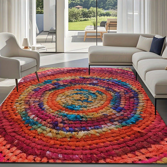 1pc Soft Plush Velvet Polyester Crochet Area Mat - Non-Slip Non-Fading Machine Washable Mat, Vibrant Stripes/Solid Colors, Multiple Sizes for Bedroom Living Room Office Hallway, Washable Area Mat, Hallway Runner, Decorative Floor Mat