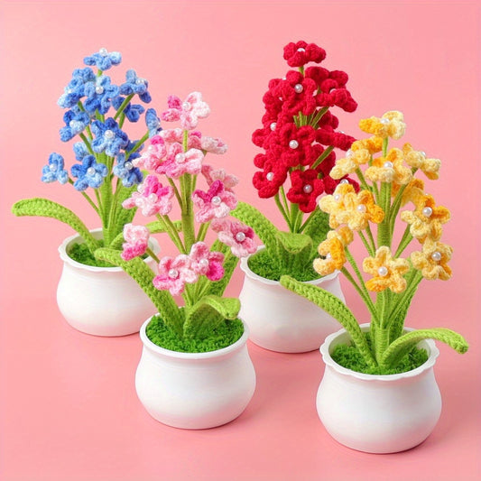 Handmade Crochet Forget-Me-Not Potted Plant、Fabric Starry Sky Artificial Flowers、Reunion Decoration、No Power Or Battery Required，Christmas、Birthday、Ideal choice for party gifts